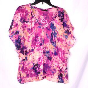 Allen B. Bat Wing Watercolor Women's Blouse Size Large